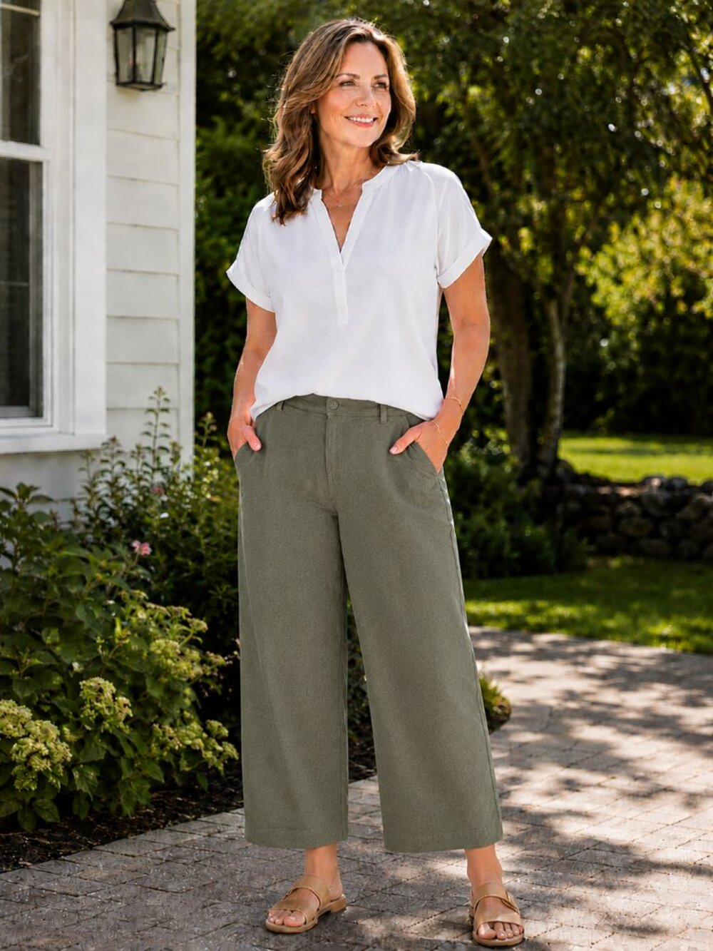 32 DEGREES COOL Cropped Pants Elastic Waist Button Zip Olive Green NWOT XL